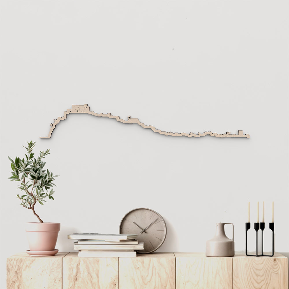 Skyline Peñíscola en madera natural para decoración mural.