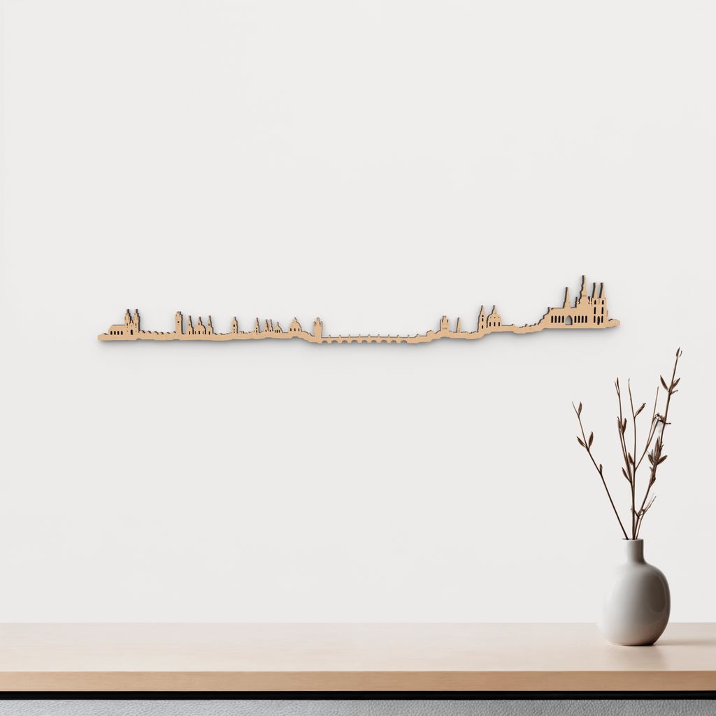 Skyline Praga de madera marrón para decoración de pared.
