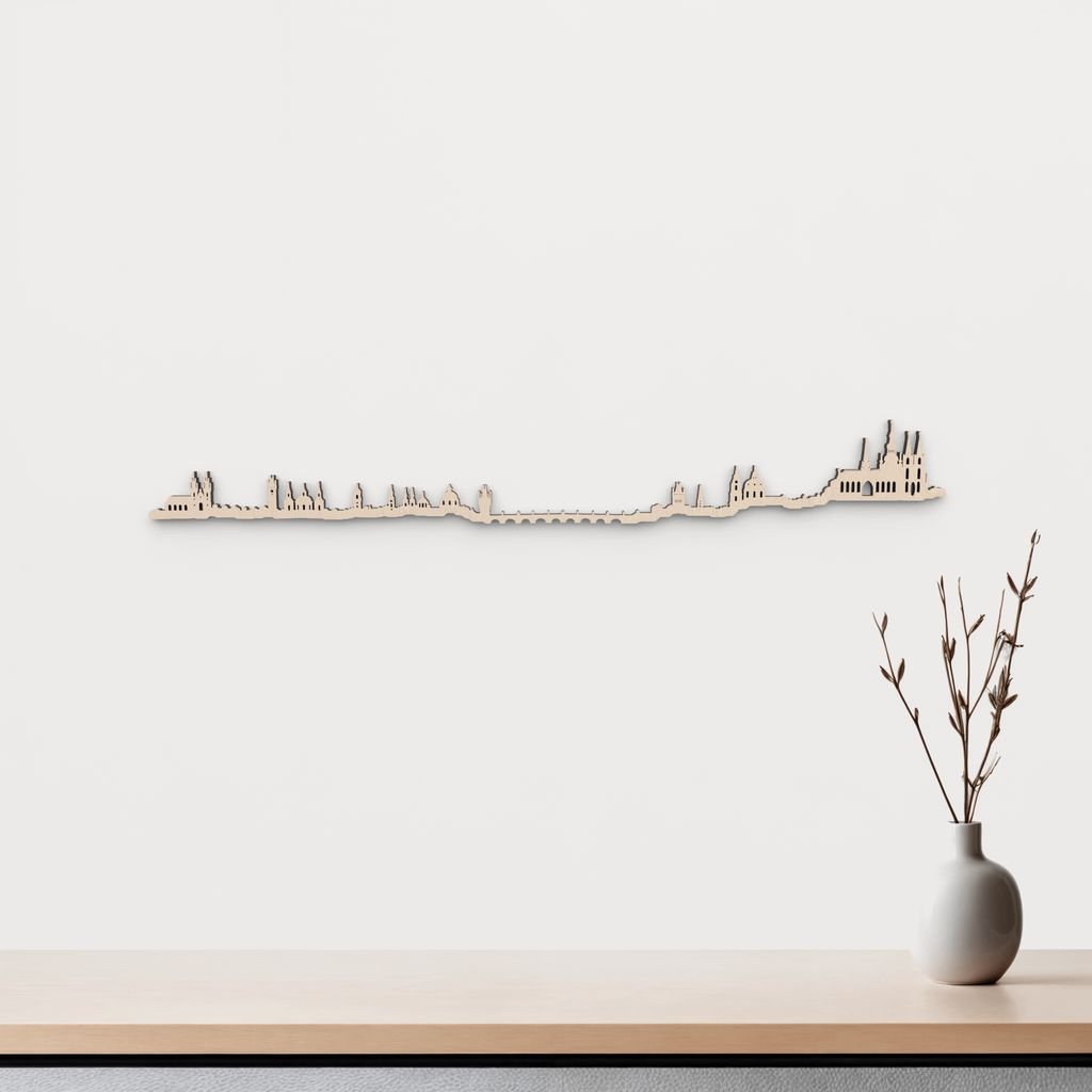 Skyline Praga en madera natural para decoración mural.