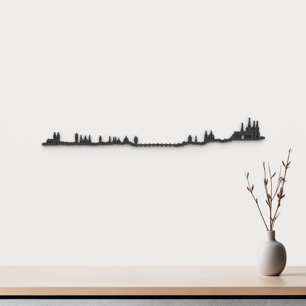 Skyline Praga de madera negra, silueta decorativa de pared.