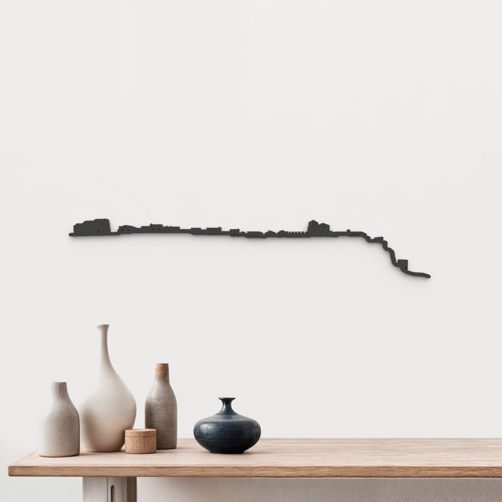 Skyline Rello de madera negra, silueta decorativa de pared.