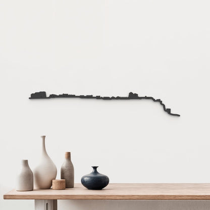 Skyline Rello de madera negra, silueta decorativa de pared.