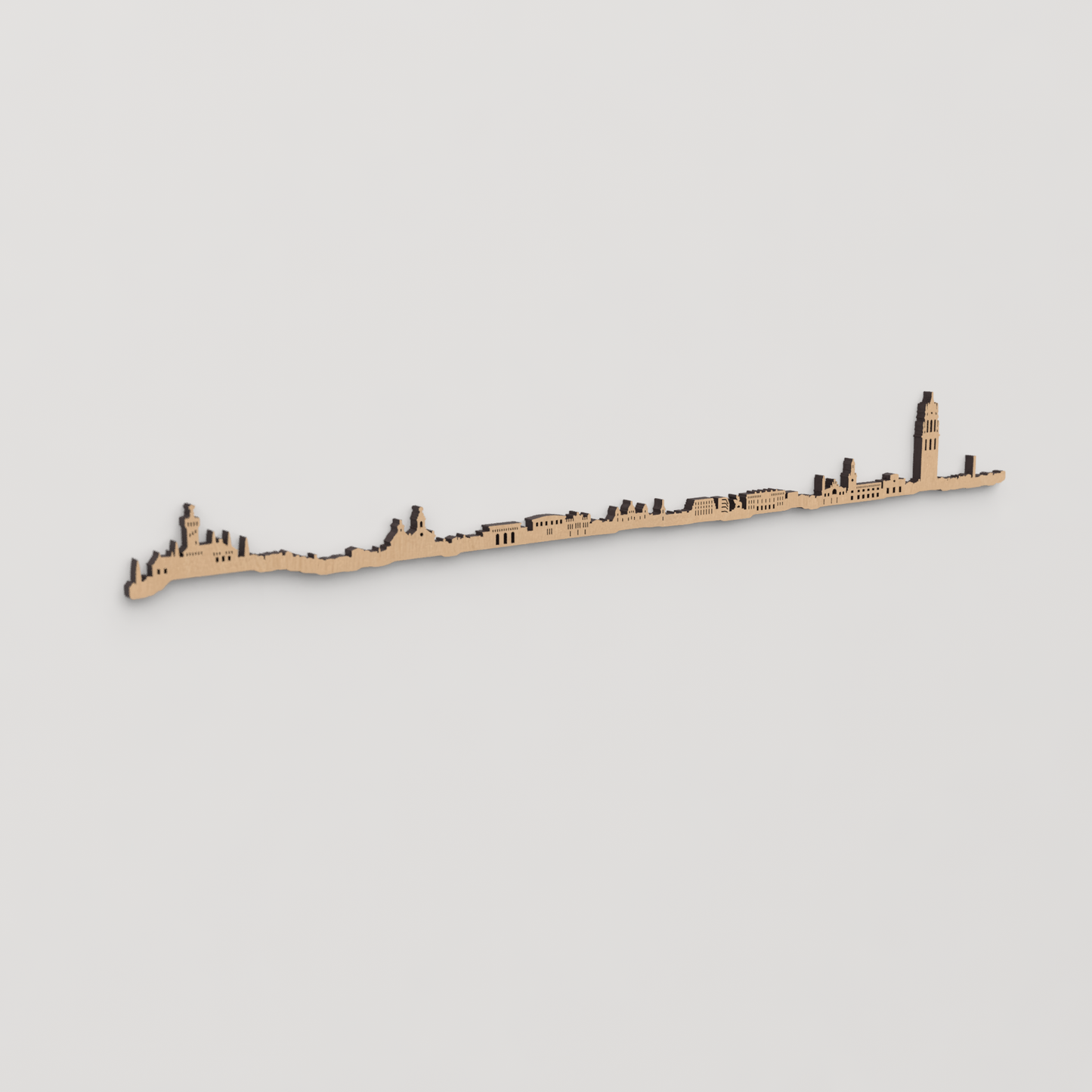 Skyline Reus en madera, decoración de pared elegante y moderna.