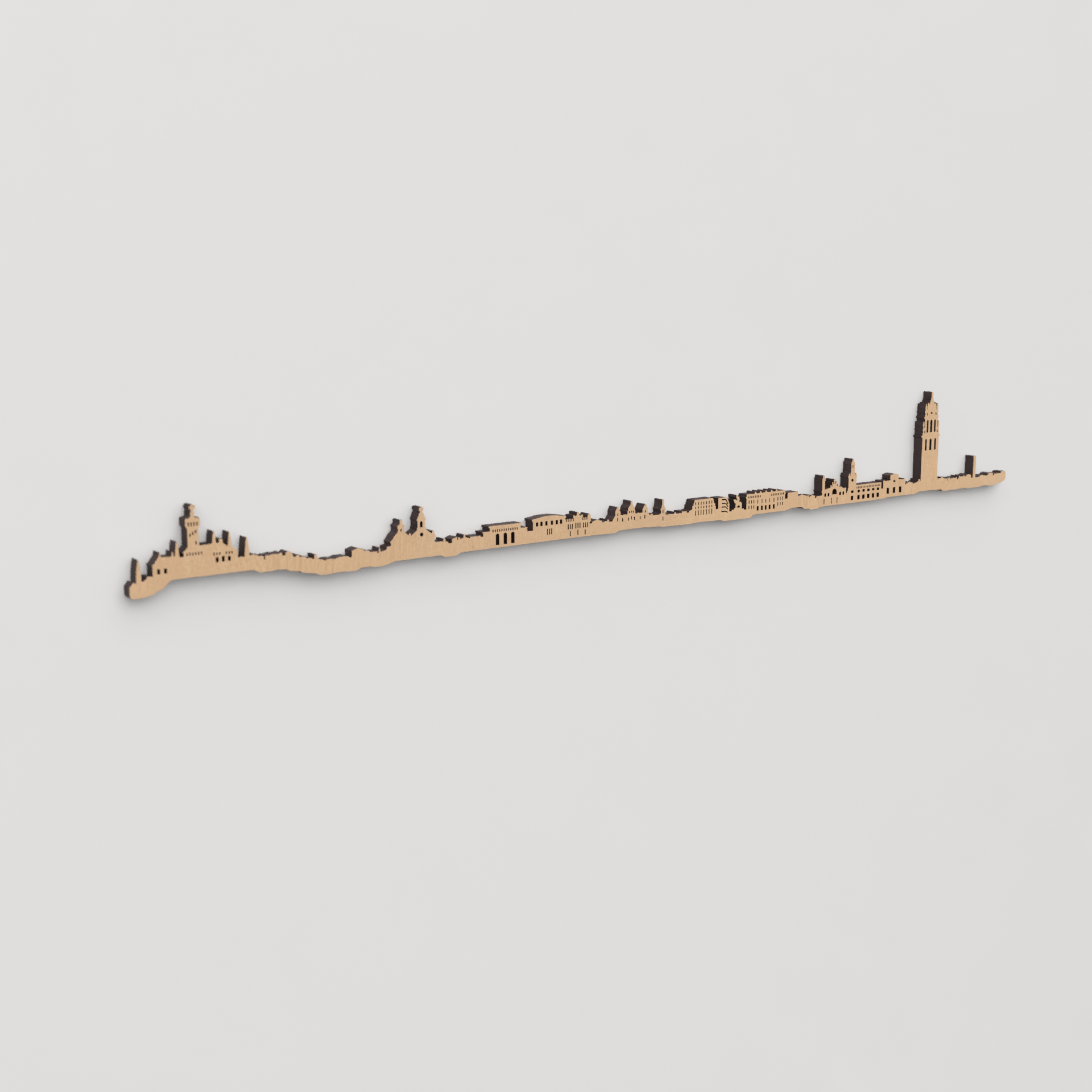 Skyline Reus en madera, decoración de pared elegante y moderna.