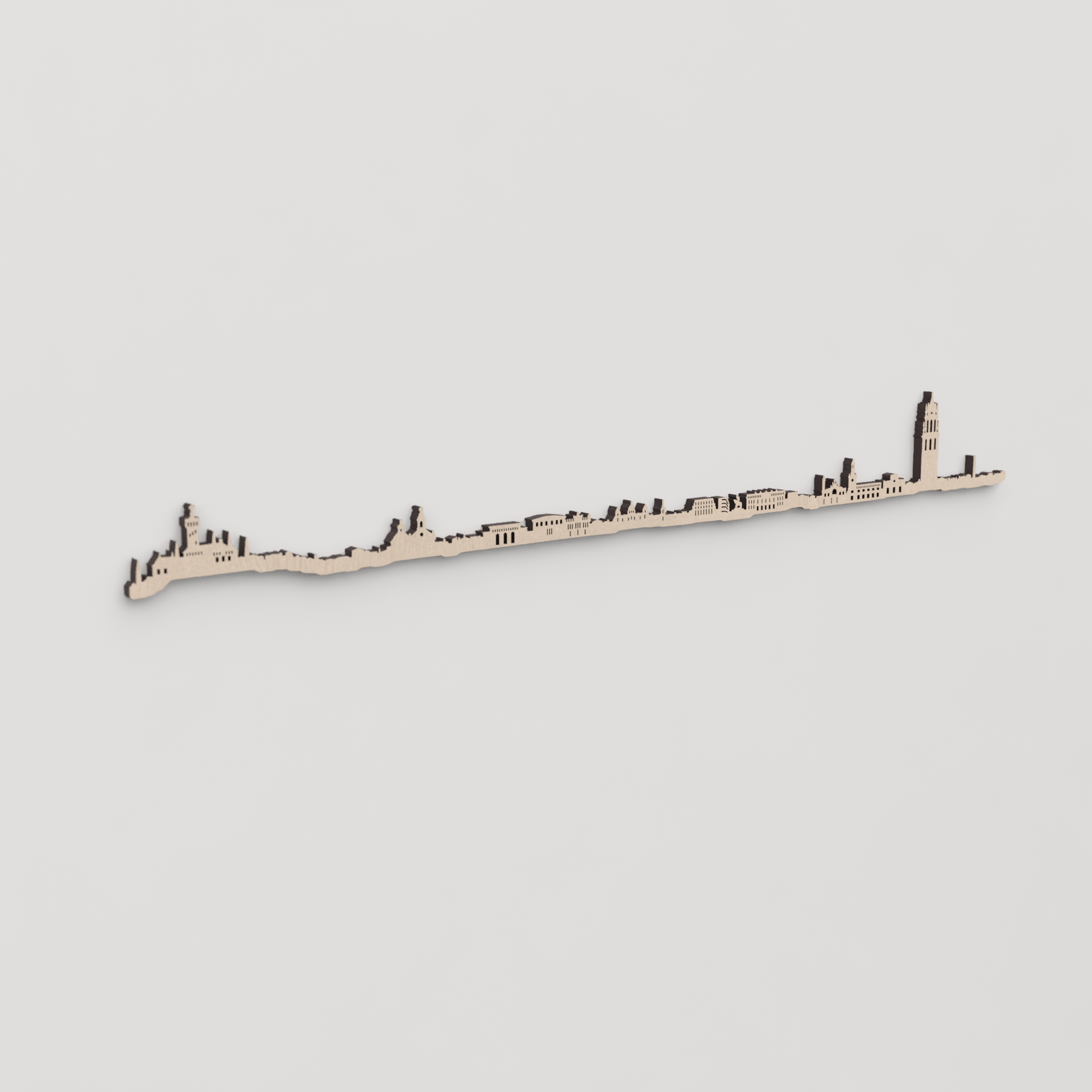 Regalo original: silueta skyline Reus en madera natural.