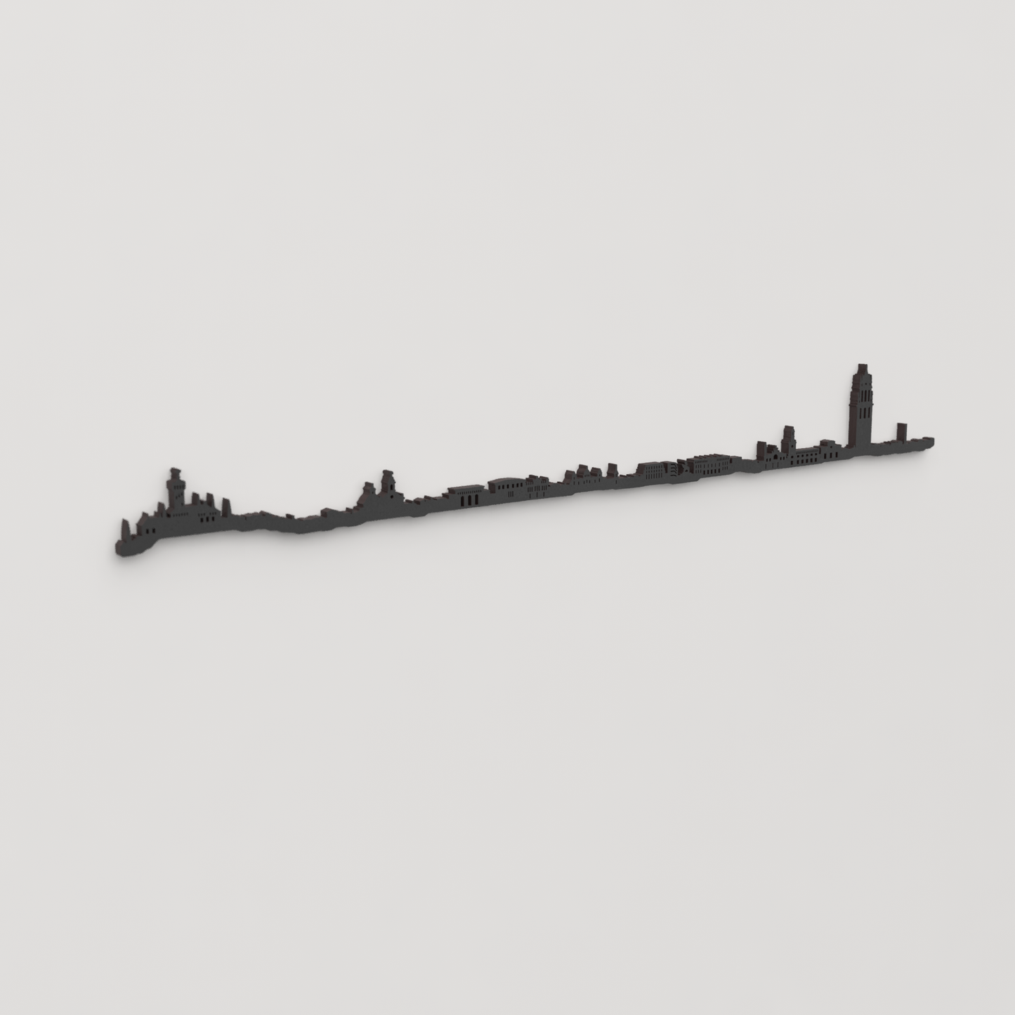 Perspectiva lateral del skyline Reus en madera negra.