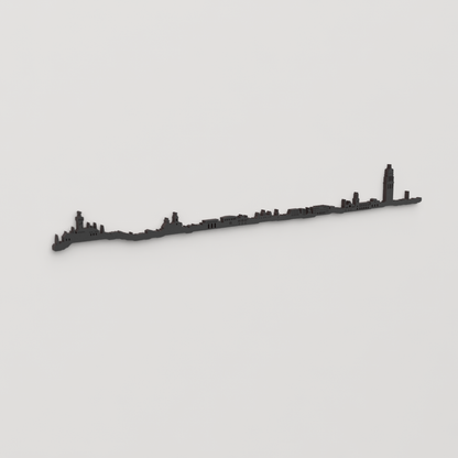 Perspectiva lateral del skyline Reus en madera negra.