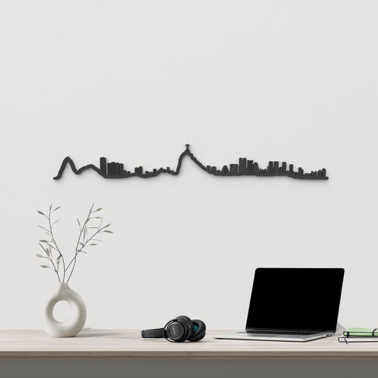 Skyline Río de Janeiro de madera negra, silueta decorativa de pared.