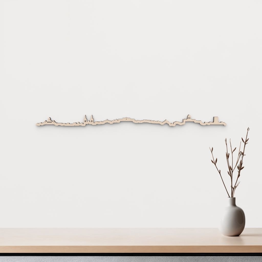 Skyline San Fernando en madera natural para decoración mural.