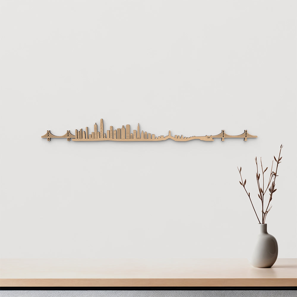 Skyline San Francisco de madera marrón para decoración de pared.