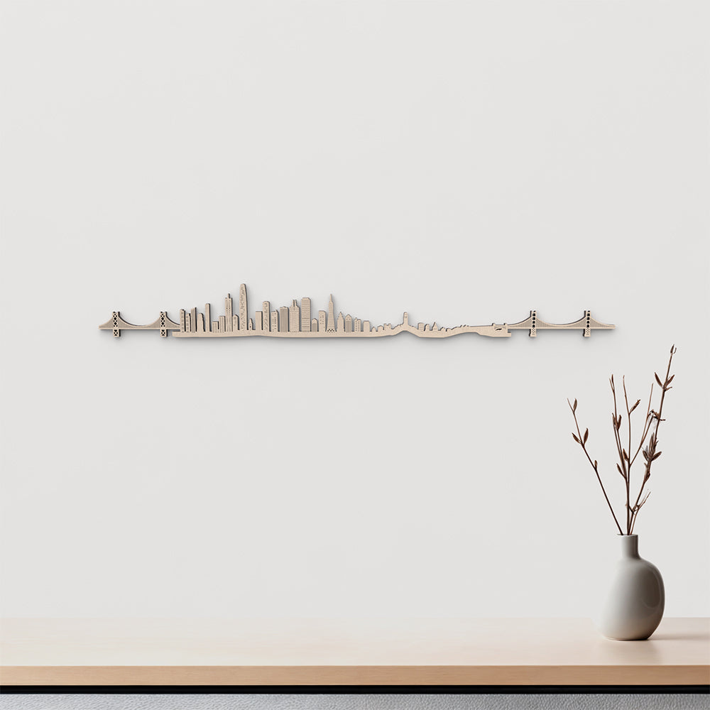 Skyline San Francisco en madera natural para decoración mural.