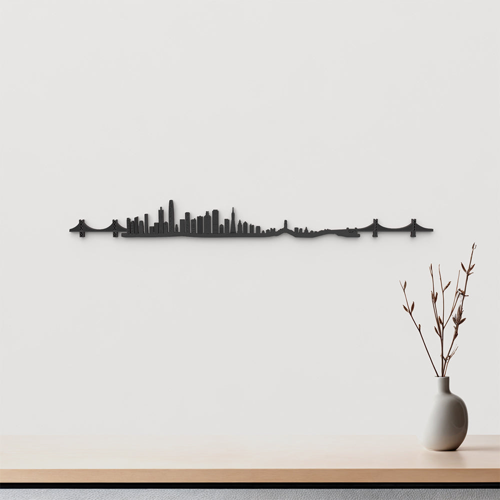Skyline San Francisco de madera negra, silueta decorativa de pared.