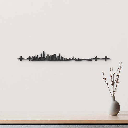 Skyline San Francisco de madera negra, silueta decorativa de pared.