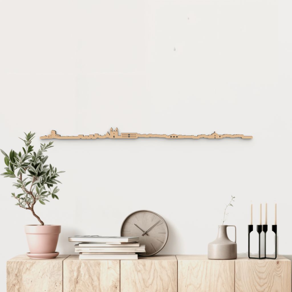 Skyline Sant Joan d’Alacant de madera marrón para decoración de pared.