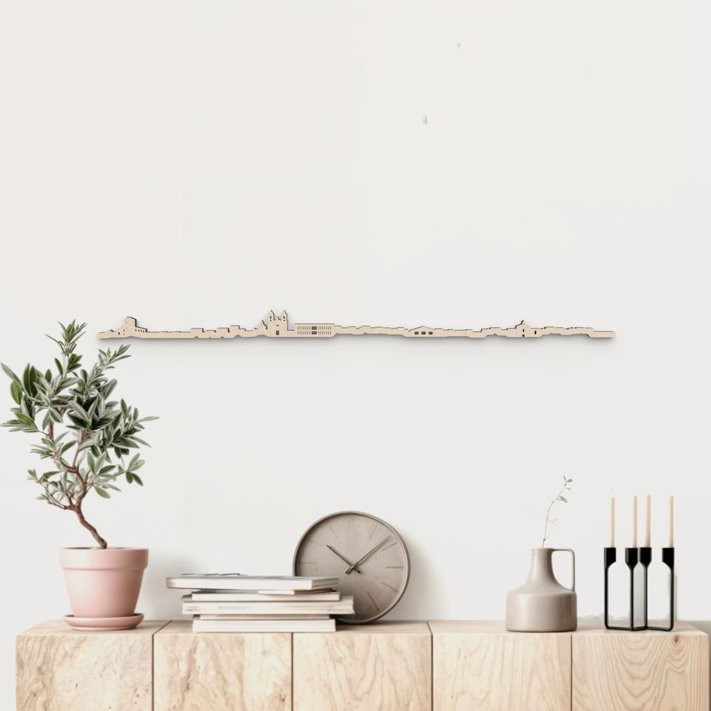 Skyline Sant Joan d’Alacant en madera natural para decoración mural.