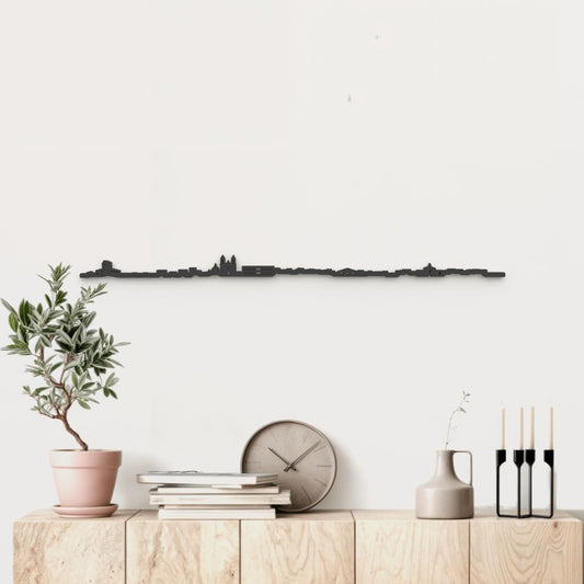 Skyline Sant Joan d’Alacant de madera negra, silueta decorativa de pared.