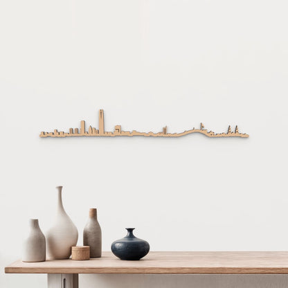 Skyline Santiago de Chile de madera marrón para decoración de pared.