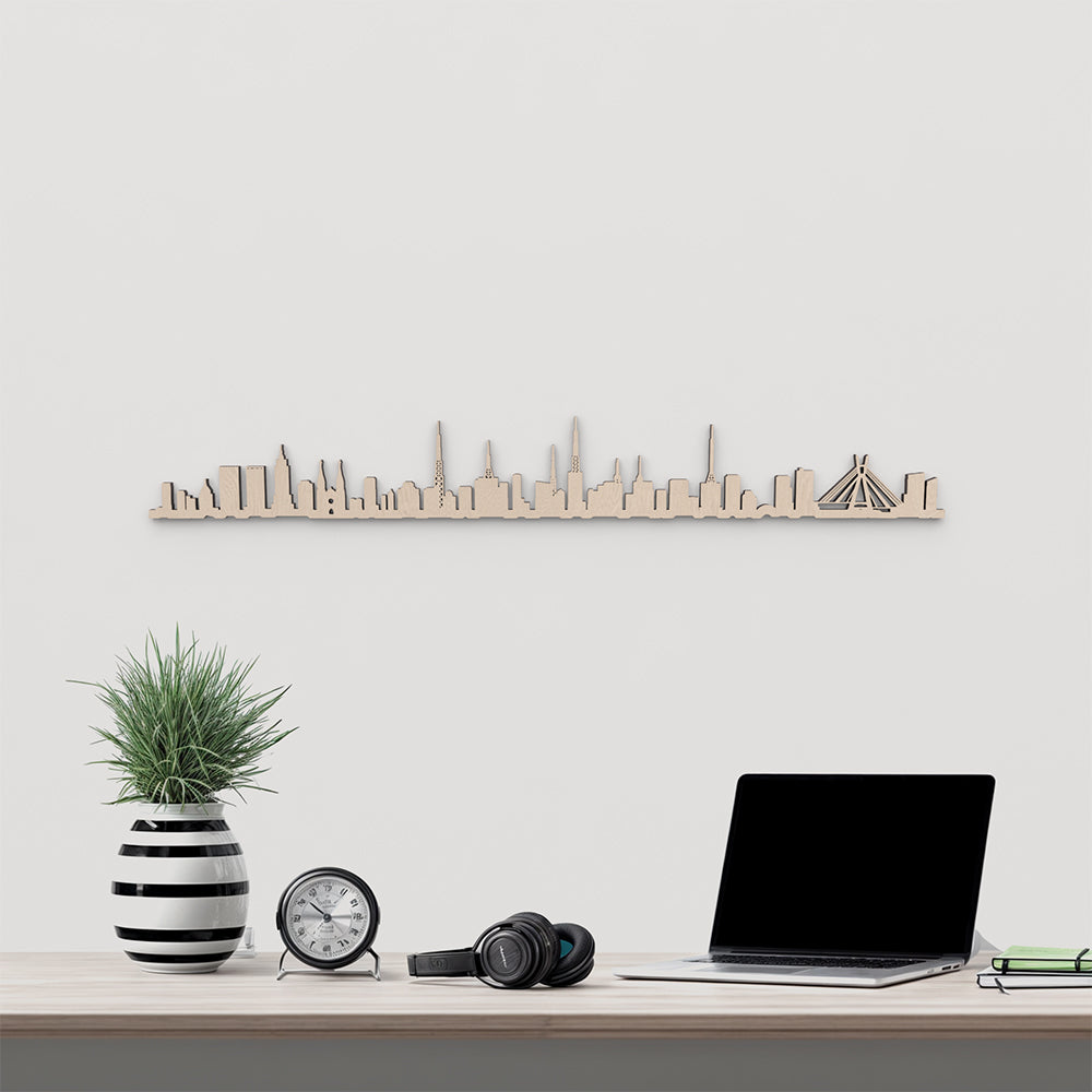 Skyline São Paulo en madera natural para decoración mural.