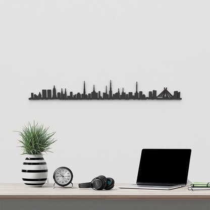 Skyline São Paulo de madera negra, silueta decorativa de pared.