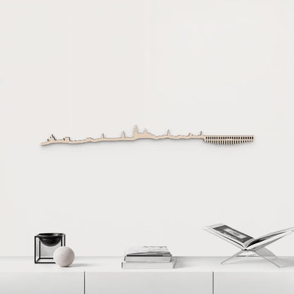 Silueta skyline de Segovia en madera de abedul natural para decoración mural.