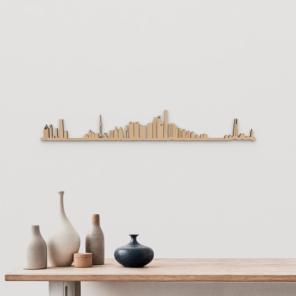 Skyline Shanghái de madera marrón para decoración de pared.