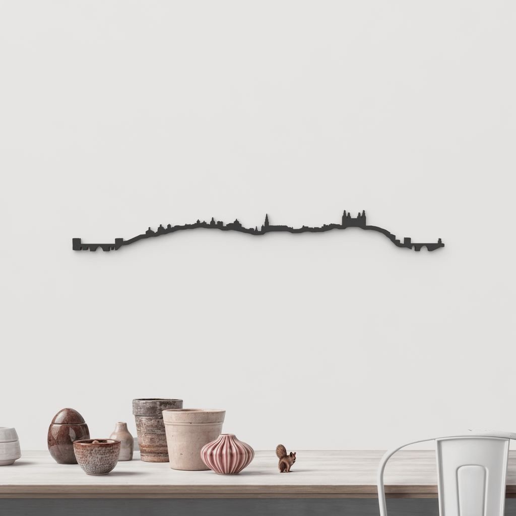 Skyline Toledo de madera negra, silueta decorativa de pared.