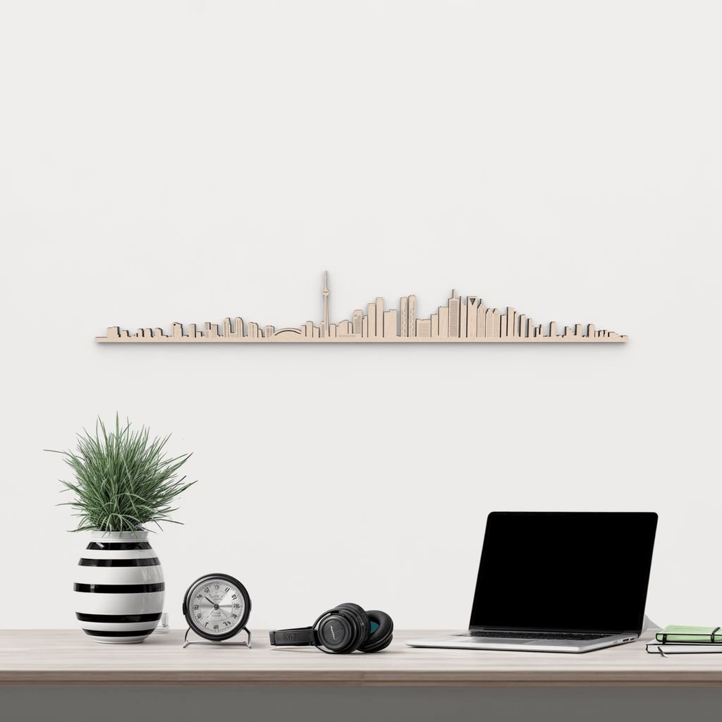 Silueta skyline de Toronto en madera de abedul natural para decoración mural.