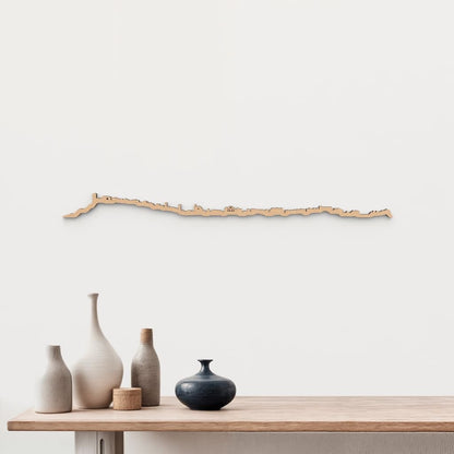 Silueta skyline de Tossa de Mar en madera de abedul natural para decoración mural.