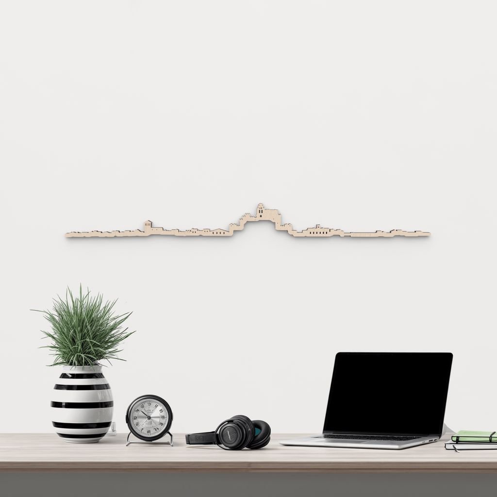 Silueta skyline de Turégano en madera de abedul natural para decoración mural.