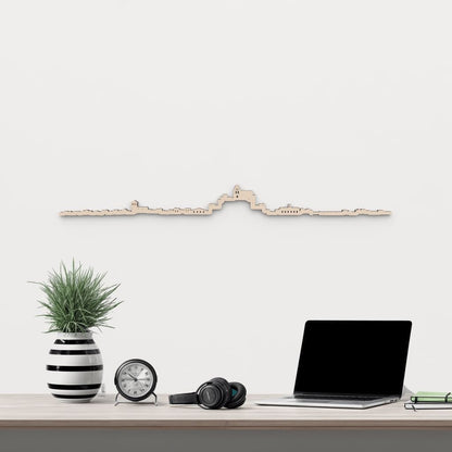 Silueta skyline de Turégano en madera de abedul natural para decoración mural.