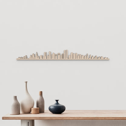 Skyline Vancouver en madera natural para decoración mural.