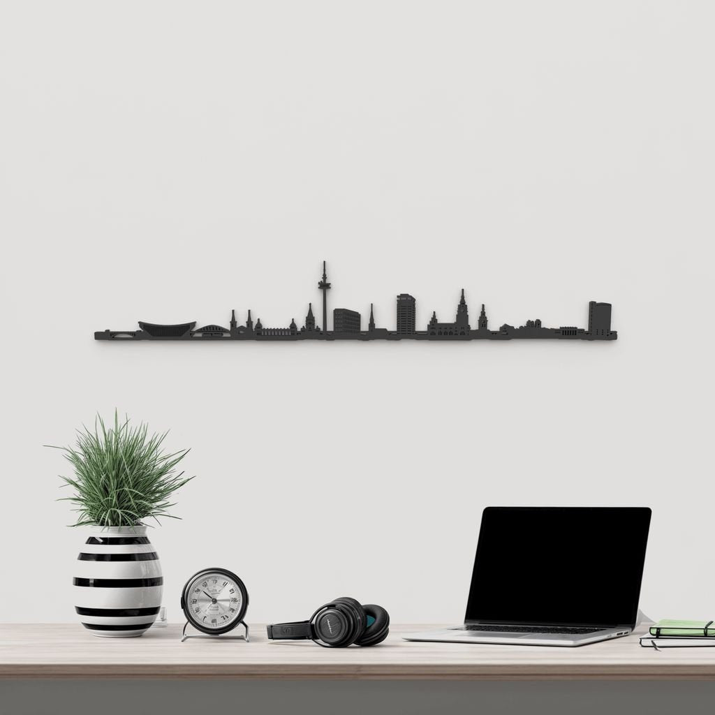 Skyline Wuppertal de madera negra, silueta decorativa de pared.
