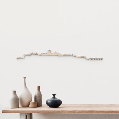 Silueta skyline de Zamora en madera de abedul natural para decoración mural.