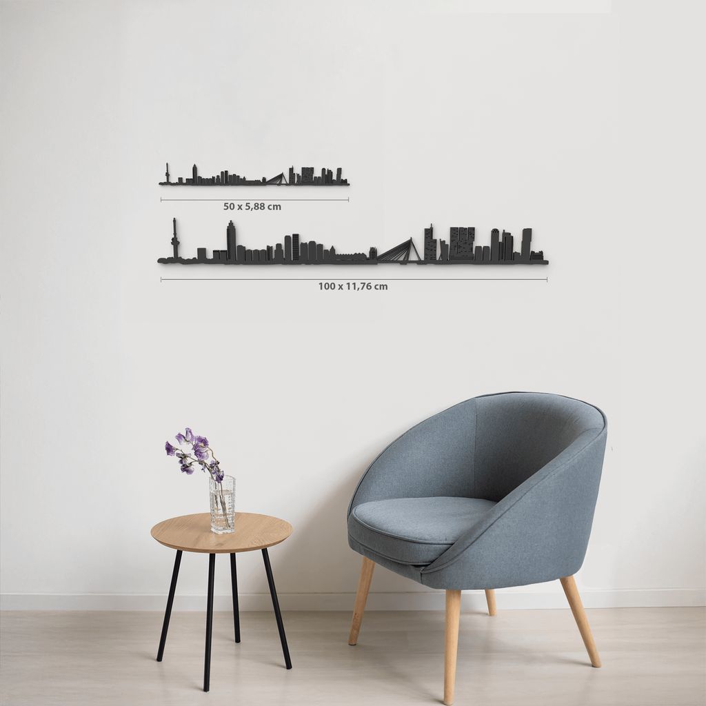 Medidas del skyline de Rotterdam en madera, ideal para colgar en pared.