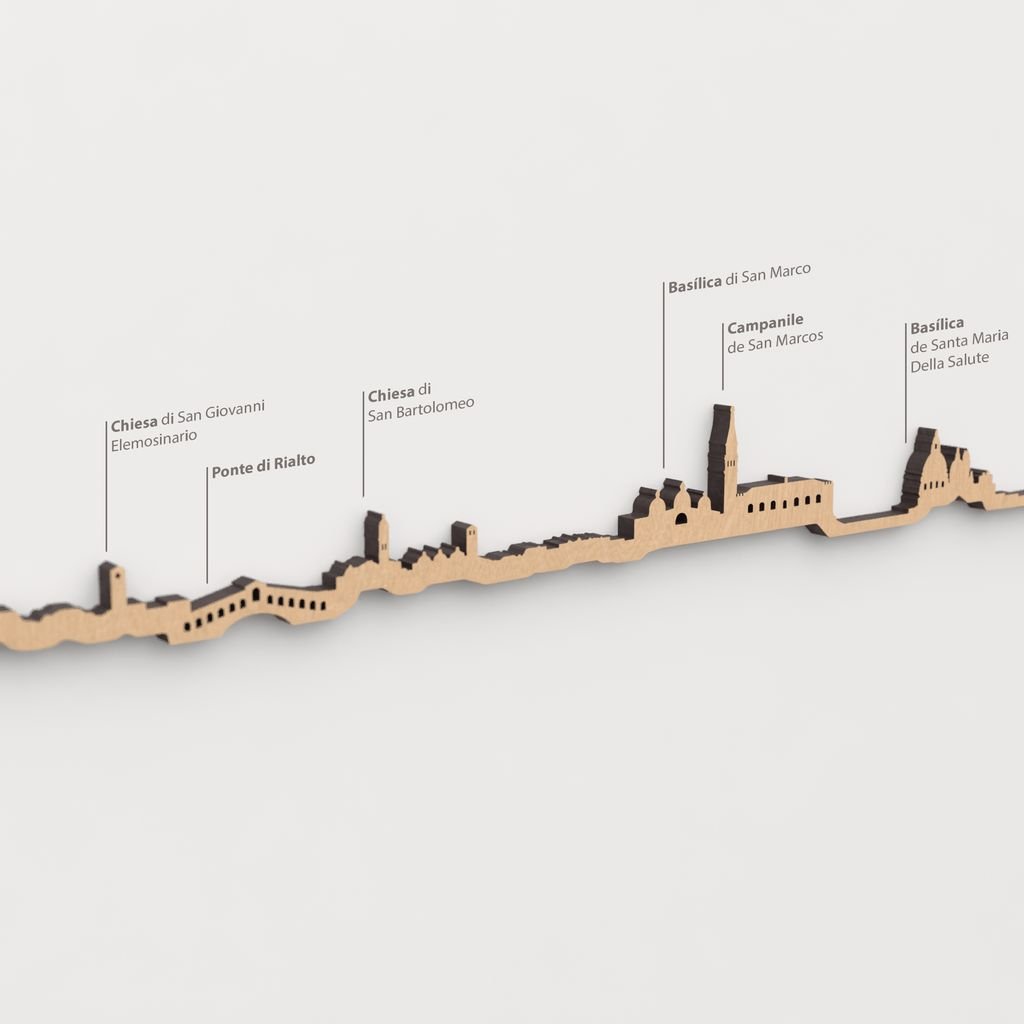 Vista detallada del Ponte di Rialto en el skyline de Venezia color marrón.