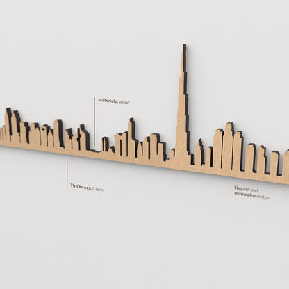 Textura en madera marrón de la silueta skyline de Dubái para decoración.