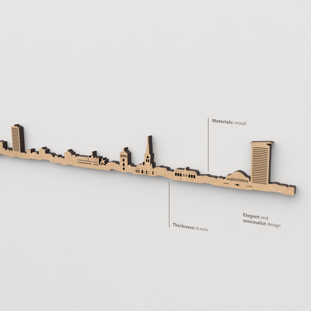 Textura de la madera marrón en el skyline Dusseldorf.