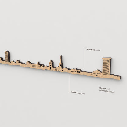 Textura de la madera marrón en el skyline Dusseldorf.