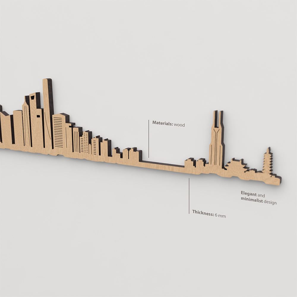 Textura de la madera marrón en el skyline Shanghái.