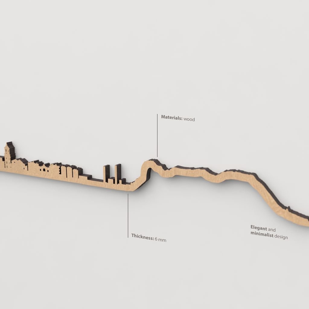 Perspectiva de la silueta de Algeciras en madera marrón.