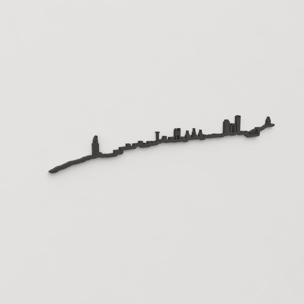 Perspectiva lateral del skyline A Coruña en madera negra.