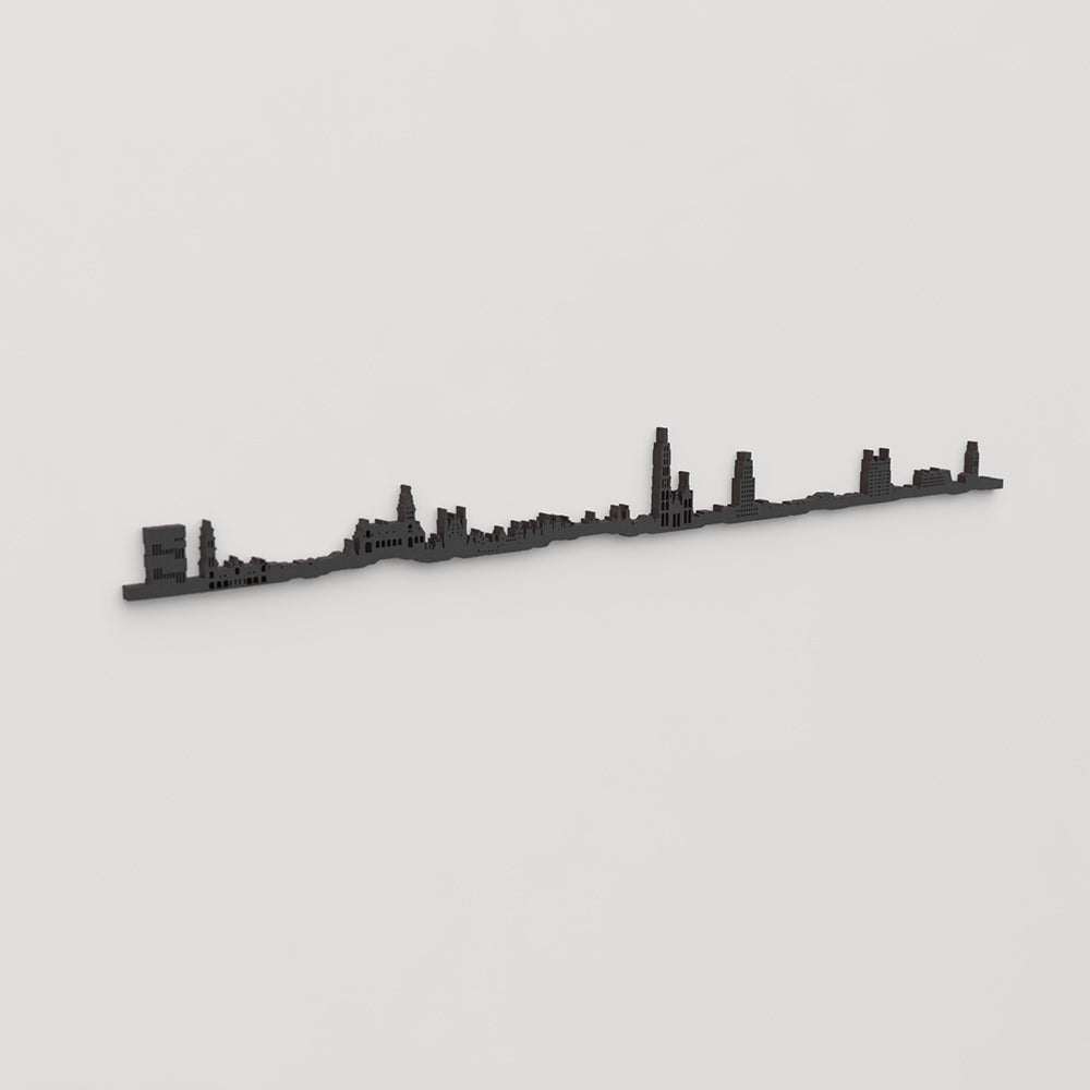 Perspectiva lateral del skyline Antwerp en madera negra.