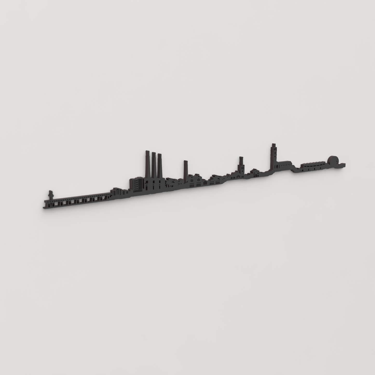 Perspectiva lateral del skyline Badalona en madera negra.