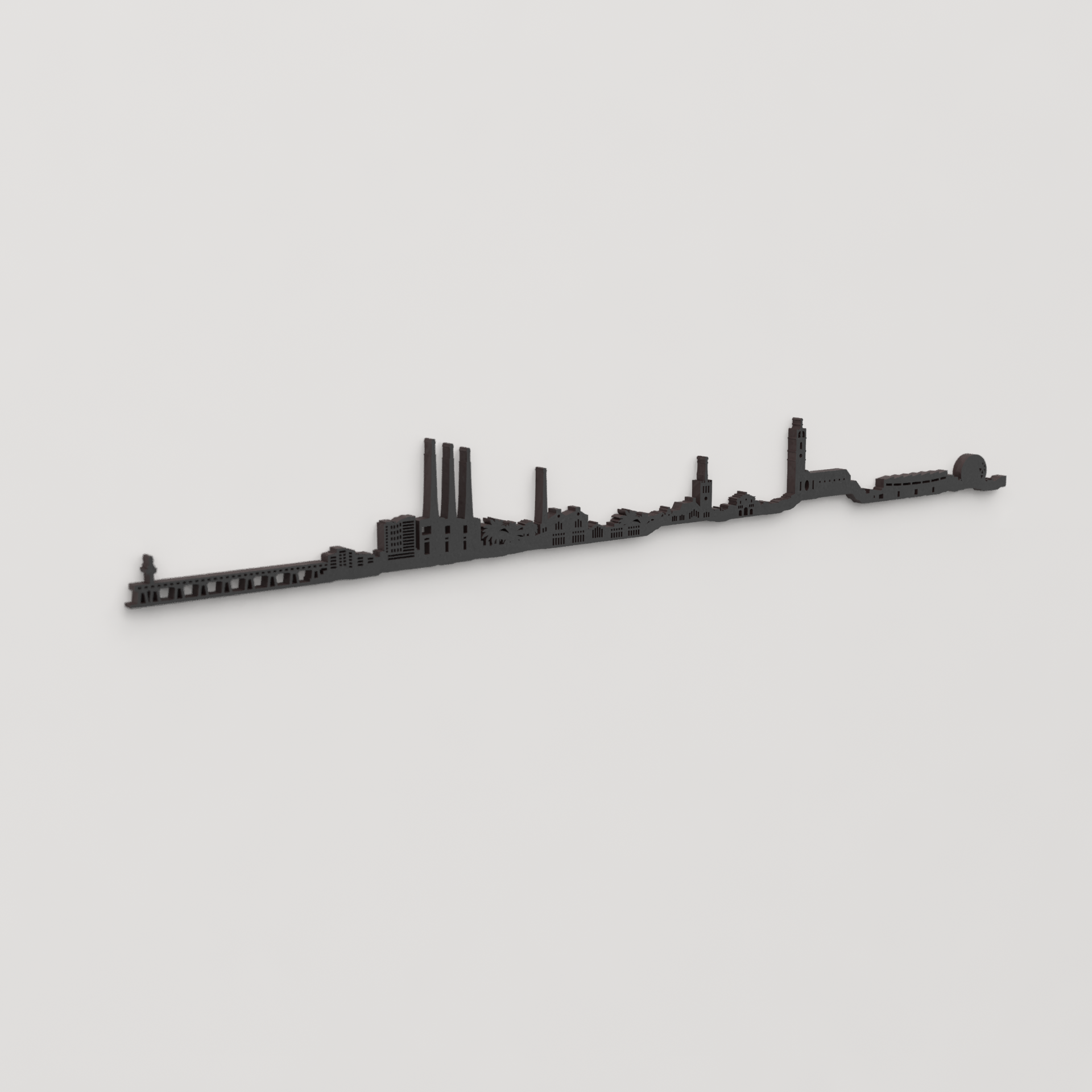 Perspectiva lateral del skyline Badalona en madera negra.