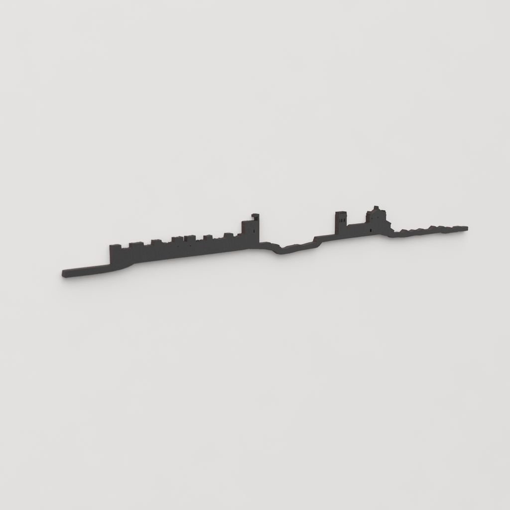 Perspectiva lateral del skyline Banos de la Encina en madera negra.