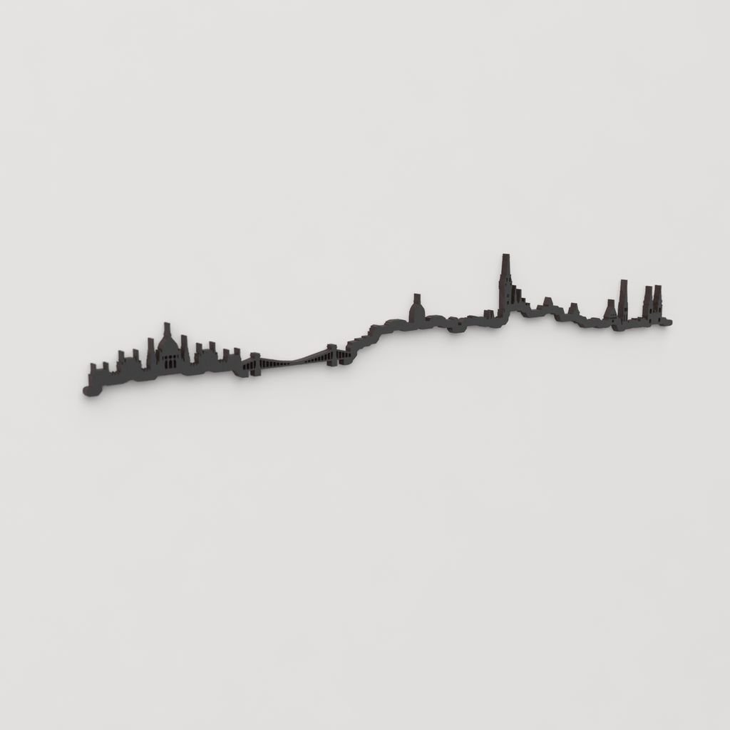 Perspectiva lateral del skyline Budapest en madera negra.