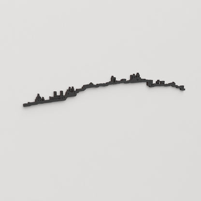 Perspectiva lateral del skyline Cagliari en madera negra.