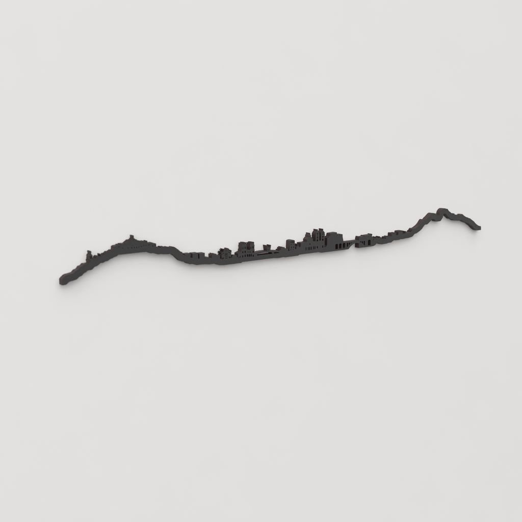 Perspectiva lateral del skyline Ceuta en madera negra.