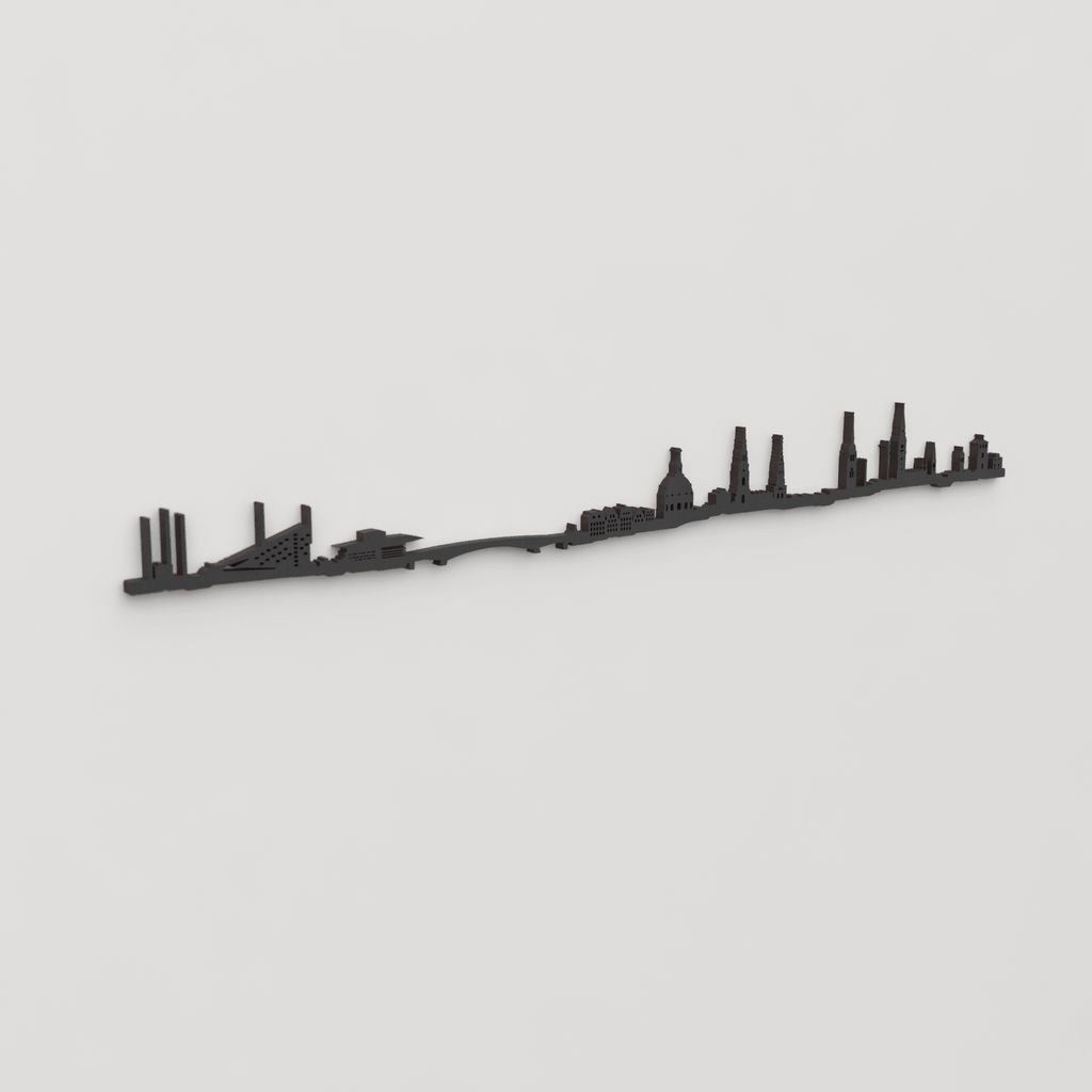 Perspectiva lateral del skyline Copenhague en madera negra.