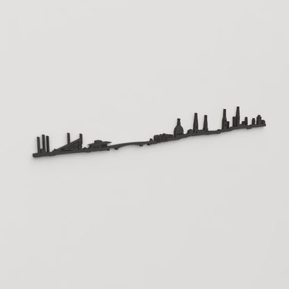 Perspectiva lateral del skyline Copenhague en madera negra.